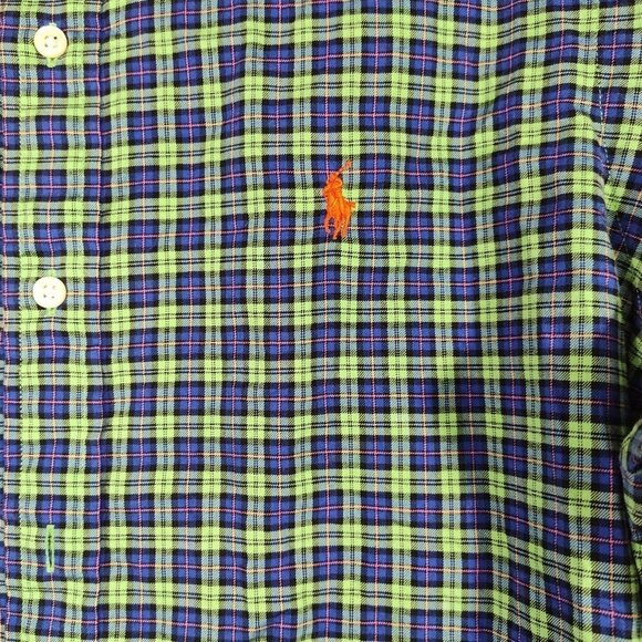 Ralph Lauren Blue Label Green Blue Plaid Shirt Men Size M Long Sleeve Pony Logo - Picture 3 of 9